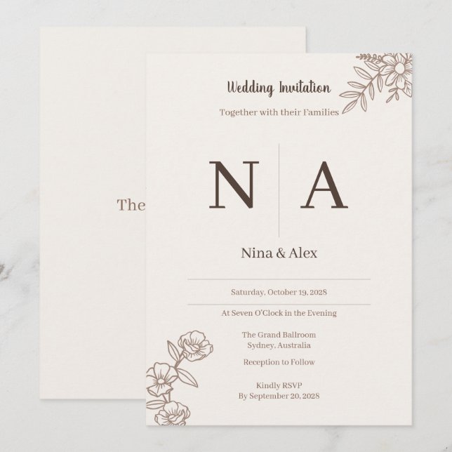 Invitation de mariage Mocha (Devant / Derrière)
