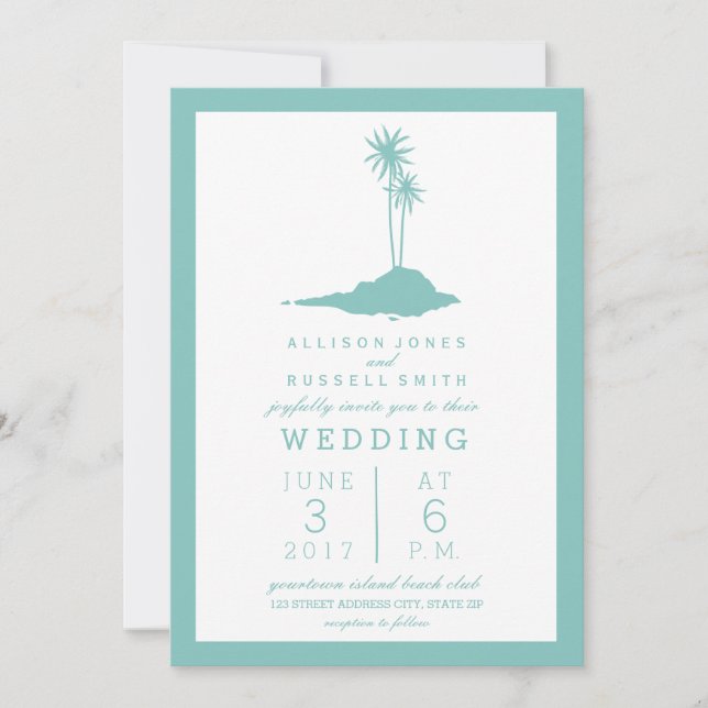 Invitation de mariage Modern Island Beach - Turquo (Devant)