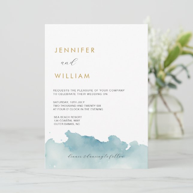 Invitation de mariage moderne à l'aquarelle sur la (Debout devant)