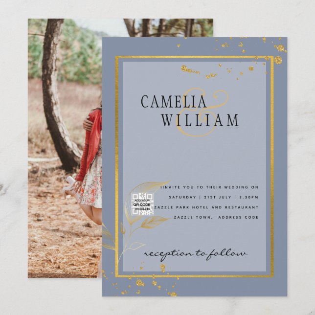 Invitation de mariage moderne avec photo QR CODE R (Devant / Derrière)