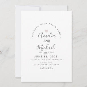 Invitation de mariage moderne cœur simple rose bla