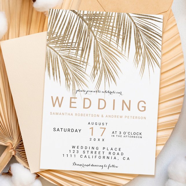 Invitation  de mariage moderne et élégant avec feuilles de pa (Créateur téléchargé)