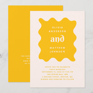 Invitation de mariage moderne jaune doré ondulé   