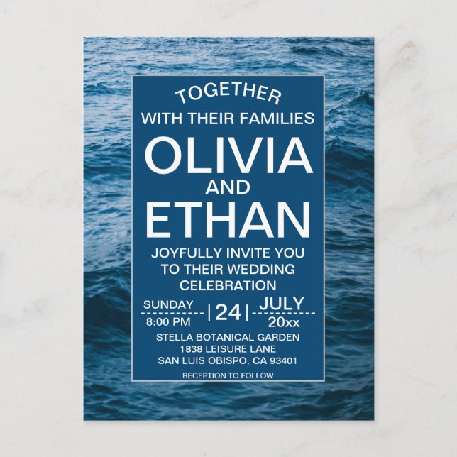 Invitation de mariage moderne marine navy (Devant)