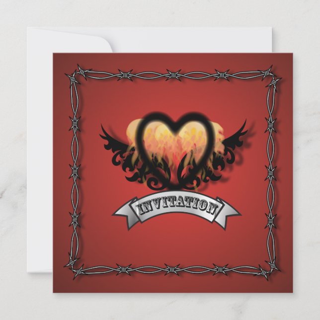 Invitation de mariage motard Rock N Roll cœur de f (Devant)