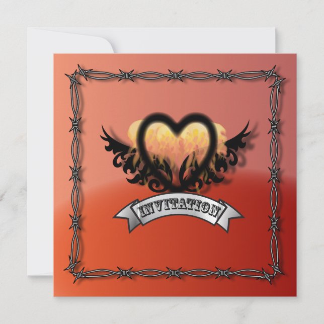 Invitation de mariage motard Rock N Roll Cœur de f (Devant)