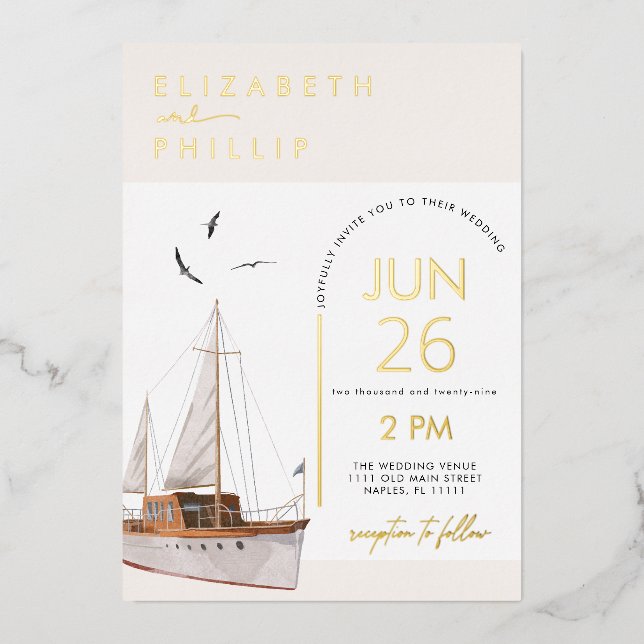 Invitation de Mariage nautique de la côte du batea (Recto)