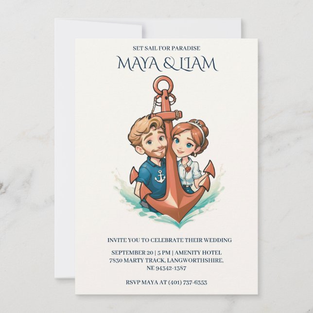 invitation de mariage nautique minimaliste (Devant)
