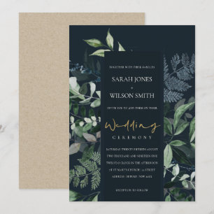 Invitation de mariage Navy Black Feuillage Tropica