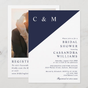 Invitation de mariage Navy Blue Monogram avec code
