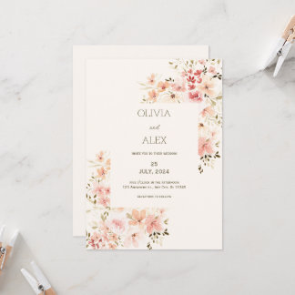 Invitation de mariage neutre floral élégant