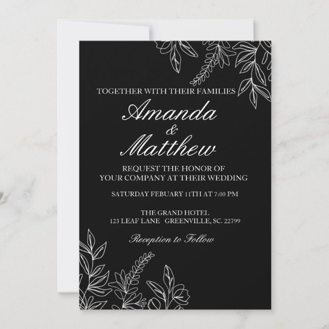 Invitation de mariage noir et blanc (Devant)