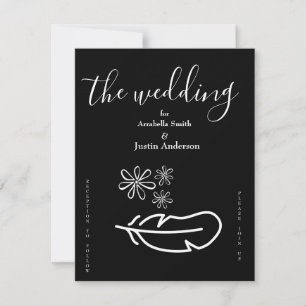 Invitation de mariage noir et blanc à fleurs et pl
