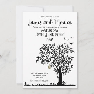Invitation de Mariage noir et blanc pour arbre/oi