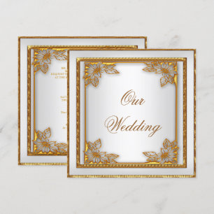 Invitation de mariage Or Vieilli Blanc Art Déco