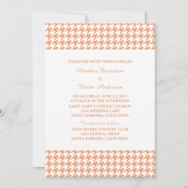 Invitation de mariage Orange Houndstooth (Devant)