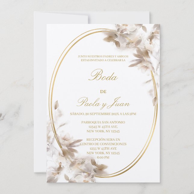 Invitation de mariage ovale élégante en espagnol (Devant)