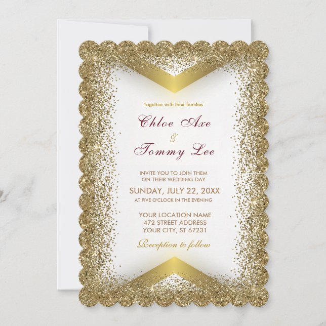 Invitation de mariage pailletée or (Devant)