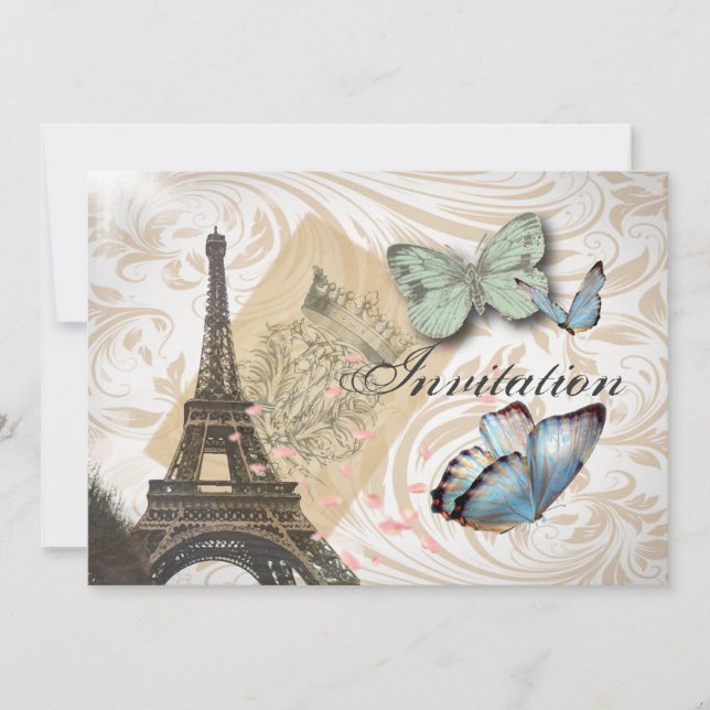 Invitation de mariage papillon de la Tour Eiffel d (Devant)