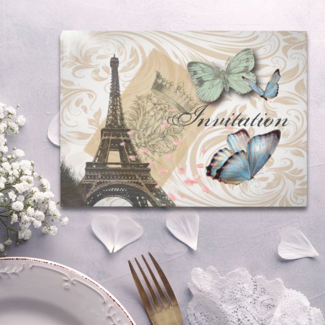 Invitation de mariage papillon de la Tour Eiffel d (Paris Effiel Tower Butterfly Wedding Invitation)