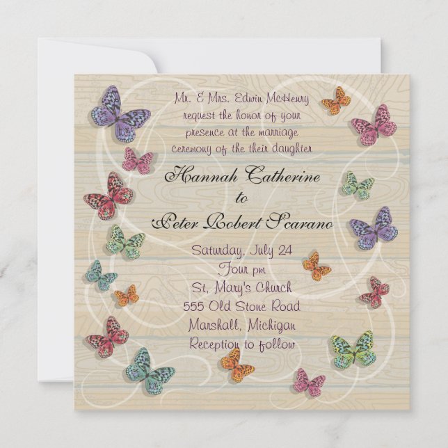 Invitation de mariage Papillon Magnifique (Devant)