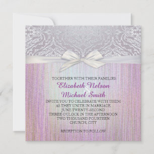 Invitation de mariage pastel en dentelle argentée
