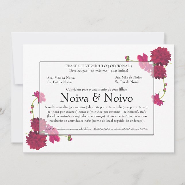 Invitation de Mariage personalizável avec des (Devant)