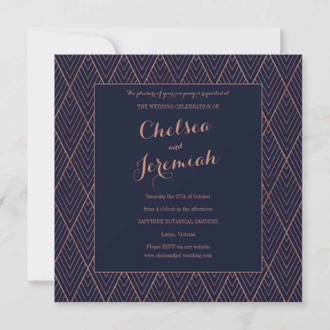 Invitation de mariage personnalisée Art Déco Marin (Devant)