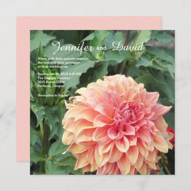 Invitation de mariage personnalisée Dahlia (Devant / Derrière)