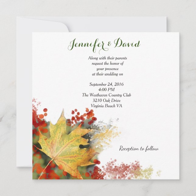 Invitation de mariage personnalisée de la feuille  (Devant)