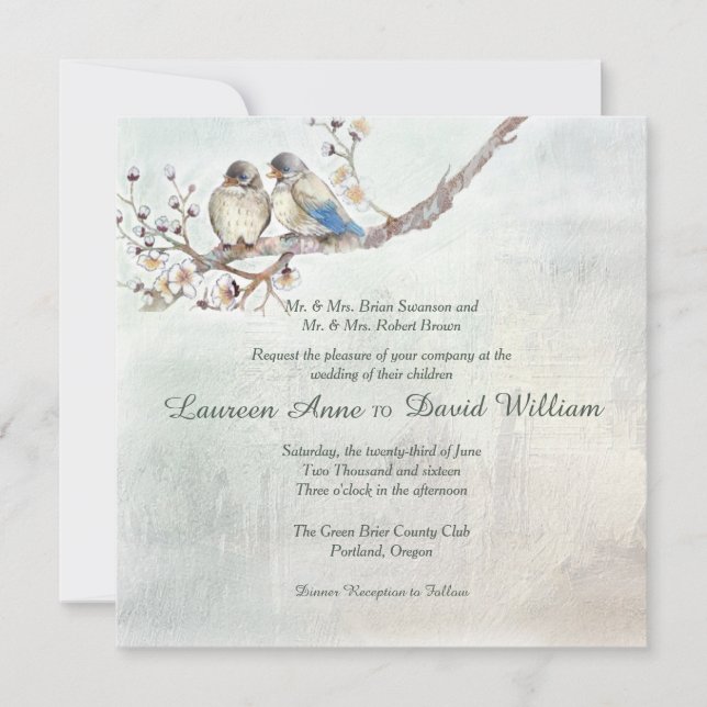 Invitation de mariage personnalisée Inséparables (Devant)