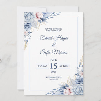 Invitation de mariage personnalisée moderne bleue