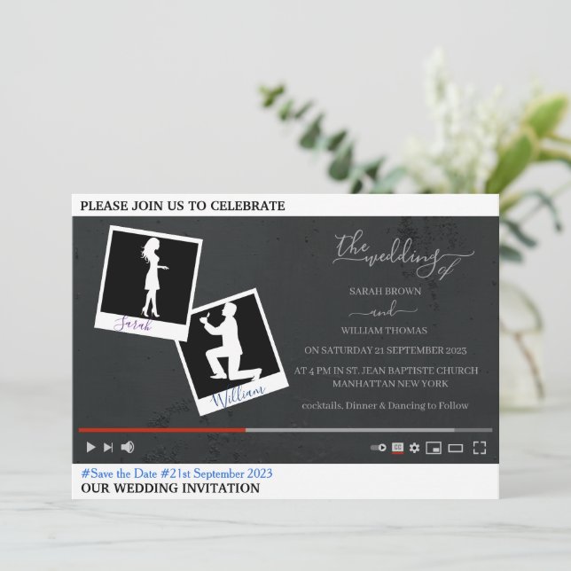 Invitation de mariage personnalisée sur le thème d (Debout devant)