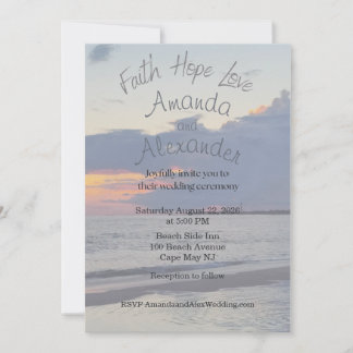 Invitation de mariage photo de plage Foi Espérance
