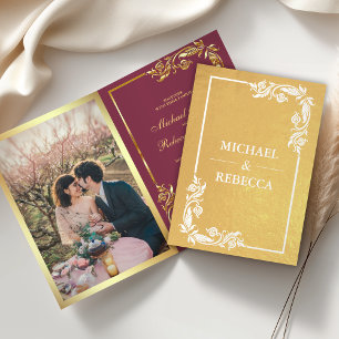 Invitation de mariage photo florale en feuille d'o