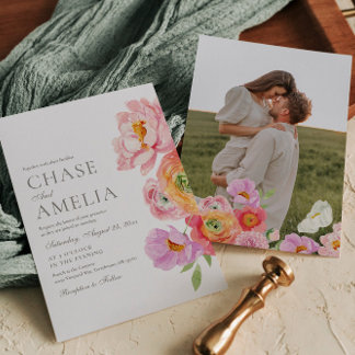 Invitation de mariage photo florale lumineuse aqua