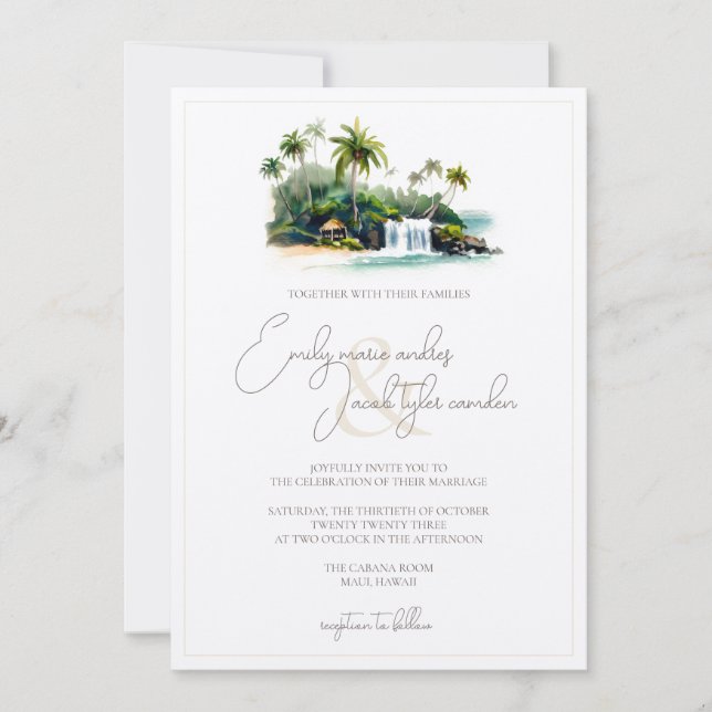 Invitation de mariage - Plage tropicale en aquarel (Devant)