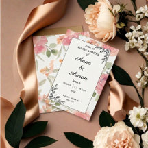 Invitation de mariage pliée aquarelle florale pêch