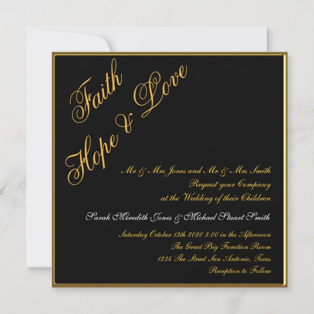 Invitation de mariage populaire Or Noir (Devant)