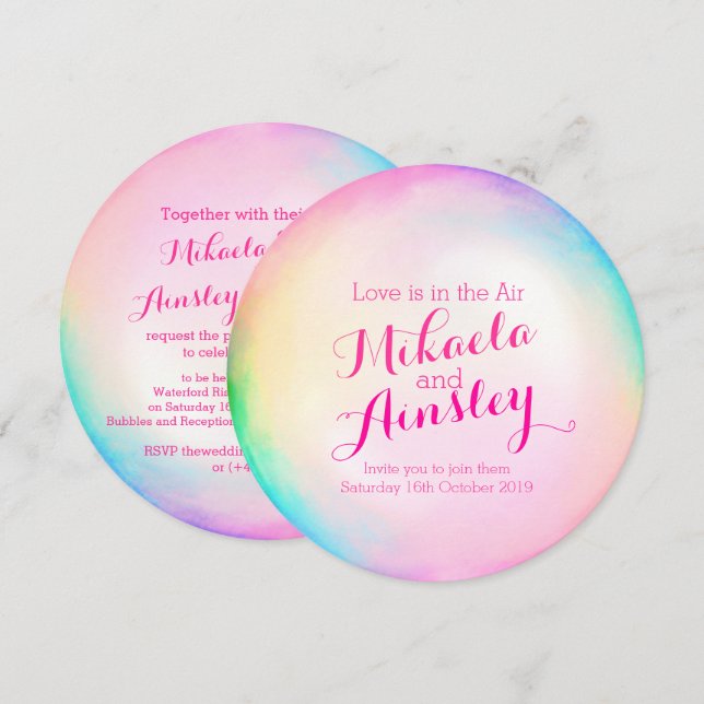 Invitation de mariage pour bulle d'aquarelle (Devant / Derrière)