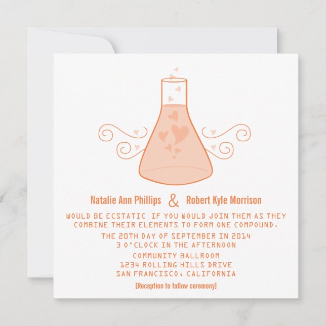 Invitation de mariage pour la chimie douce orange (Devant)