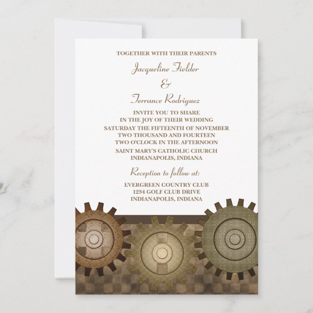 Invitation de mariage pour les engrenages de vapeu (Devant)