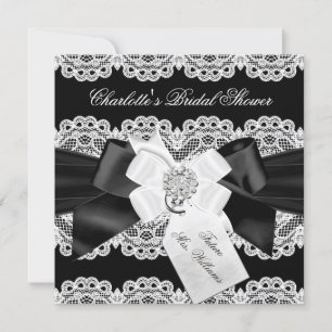 Invitation de mariage Pretty Lace & Bow Noir Blanc