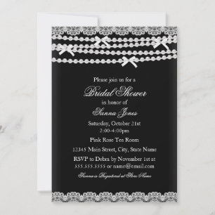Invitation de mariage Pretty Lace & Pearl Black