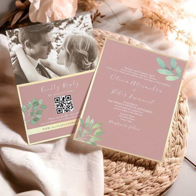 Invitation de mariage QR à la verdure Rose Poussié (Créateur téléchargé)