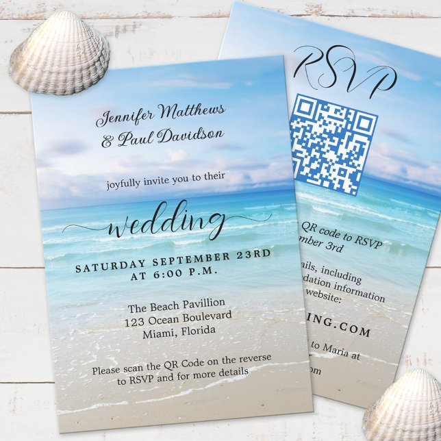 Invitation de mariage QR plage colorée simple (Créateur téléchargé)