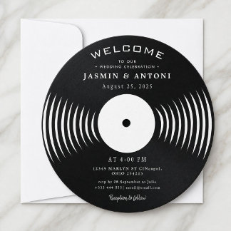Invitation de mariage QR sur disque vinyle rétro v