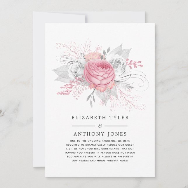 Invitation de mariage réduite avec fleurs roses et (Devant)