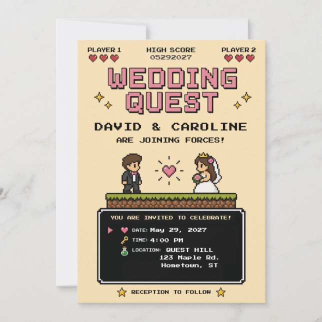 Invitation de mariage rétro amusante de jeux vidéo (Devant)