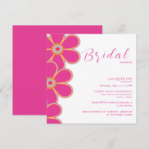 Invitation de mariage rétro rose vif floral carré